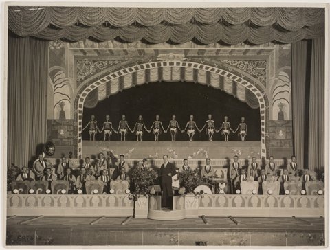 Skeleton dancers and band on theatre stage, Sydney, c.1928, c. 1928