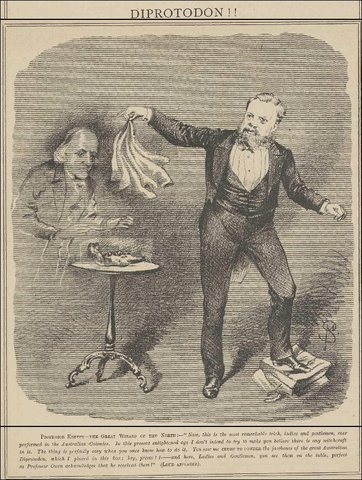 Krefft, the Magician restoring allegedly destroyed fossil -(1874)