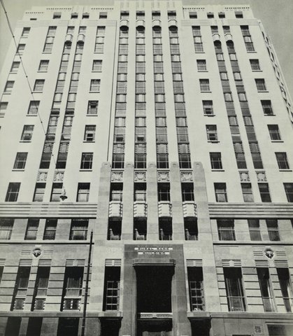 Elizabeth Street facade of the Rural Bank Building, Martin Place, published in Decoration and Glass (1 January 1937)