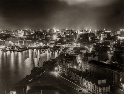 Sydney's Circular Quay at night in 1938