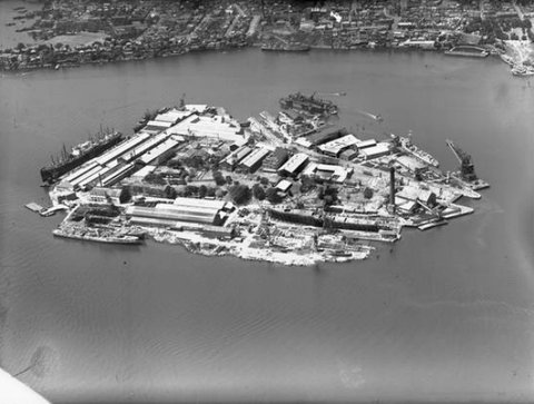 Cockatoo Island aerial view 1951, c. 1951