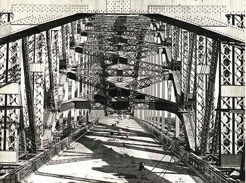 Sydney Harbour Bridge - View looking South along deck, c. 1931