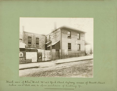 Rear view of Police Office Hotel, No.147 York Street (corner of Druitt Street), Sydney - showing condition of building, c. 1889