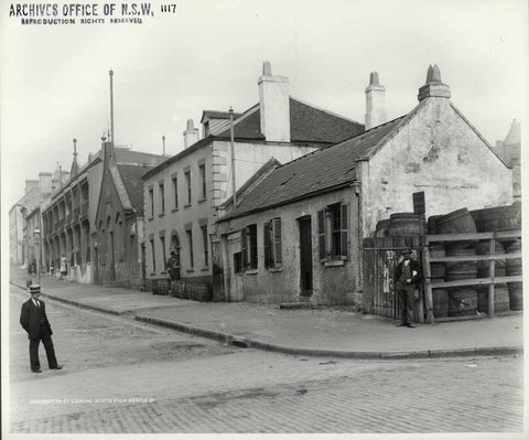Harrington Street looking south from Argyle Street, The Rocks, 1901