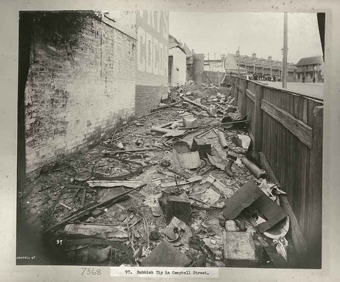 Rubbish tip, Campbell Street, Sydney, c. 1900