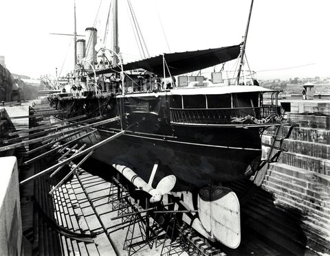 Ship docked at Cockatoo Island, c. 1900