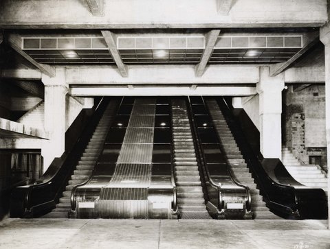Wynyard Station - Escalators completed, York St. entrance, 1931