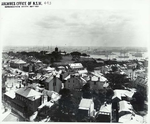 View of The Rocks looking west, c. 1900