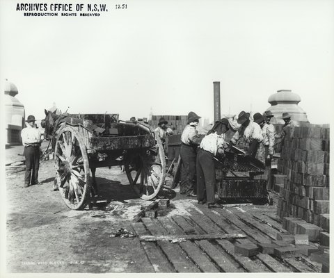 Construction work for Pyrmont Bridge, 1902