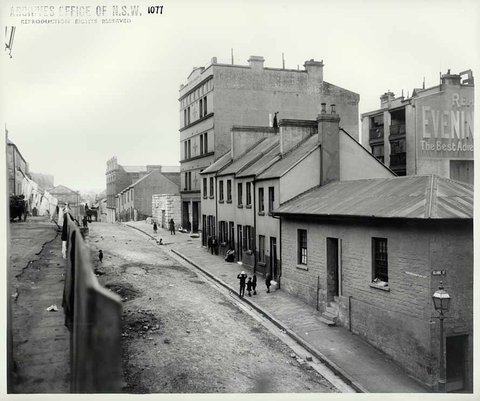 Harrington and Globe Streets, The Rocks, 1901