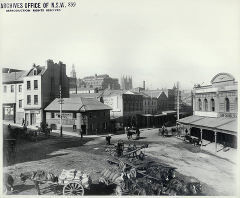 Market Street and Sussex Street, Sydney, 1900