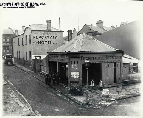 Flagstaff Hotel (rear), The Rocks (Rocks Resumption photographic survey), 1900