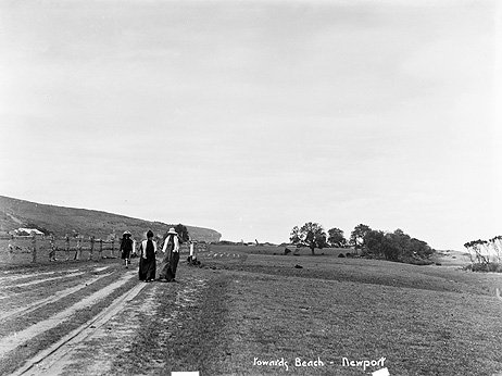 Walking to Newport beach, c. 1908