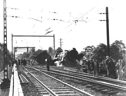 Train derailment at Eastwood, c. 1948