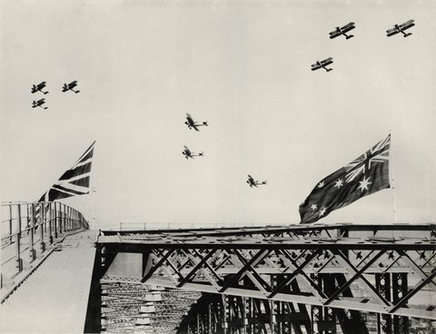 Aerial Escort Water Pageant from Admiralty House (Sydney Harbour Bridge Photographic Albums), 1932