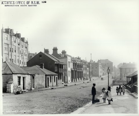 Gloucester Street looking north, The Rocks, 1901