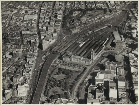 Aerial view of Central Railway Station, Sydney (NSW), c. 1947