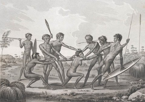 Port Jackson, Nlle Hollande, Ceremonie preliminaire d'un mariage, chez les sauvages, 1817–20