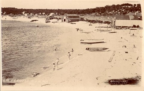 La Perouse beachscene including boats and boatsheds, 1900–27