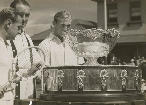 Australians John Bromwich and Adrian Quist with the Davis Cup, Pratten Park, Ashfield, Sydney, November 1939