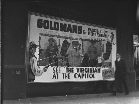 The Virginian window display taken for Union Theatres, 1946