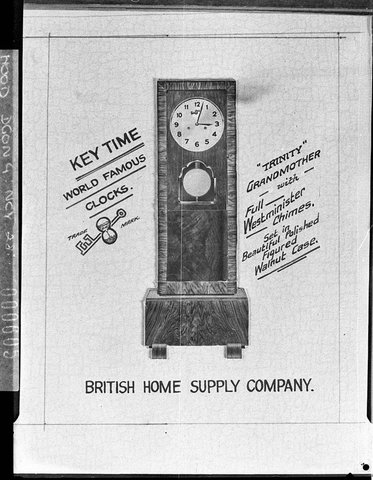 Trinity grandmother clock taken for British Home Supply Co, 1937