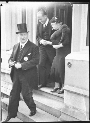 Lieutenant Governor Sir Philip Street, Deputy Premier Michael Bruxner, and Lady Belinda Street, attending the arrival in Sydney of the Governor Lord Wakehurst, 8 April 1937