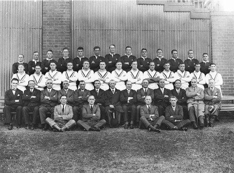 Australian and English teams with Rugby League officials, 1930s