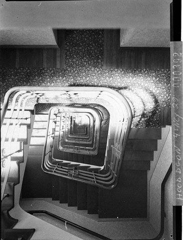 Birdseye view of staircase Marlborough Hall flats at Potts Point by Emil Sodersten, 1938