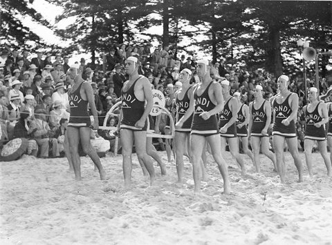 Bondi team in march past, 1925–57
