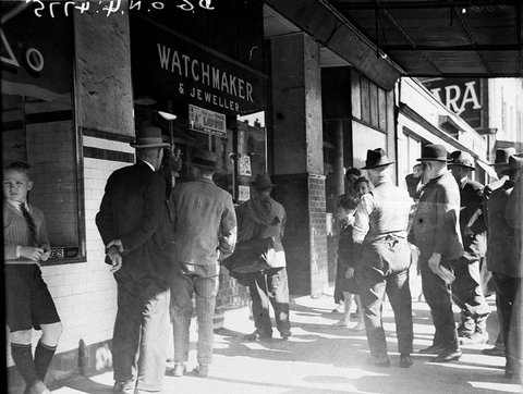 Breakin at jewellers shop at Haymarket, c. 1934
