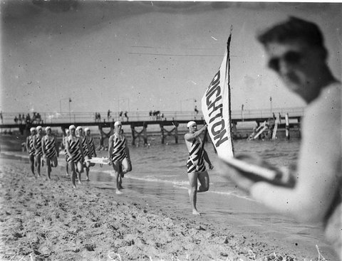Brighton team march past, 1930s
