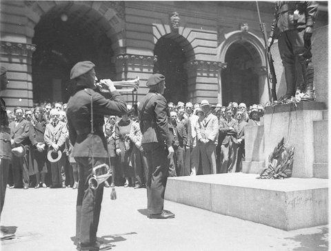 Bugler of the Australian Tank Corps blows Last Post, 1930s