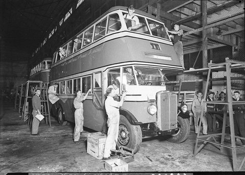 Building doubledecker bus bodies the almost finished product, 1937