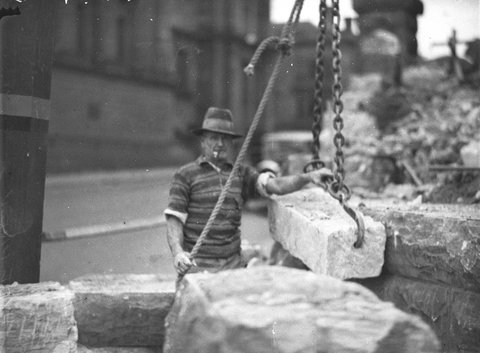 Building stone wall for Hyde Park, 1934