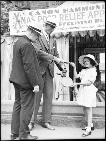 Canon Hammond Christmas poor relief appeal tent, 1938