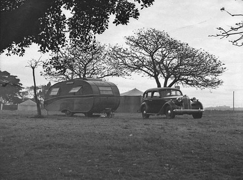 Caravan and 1937 GY model 25hp Vauxhall sedan with a body by Holdens Matraville, 1938