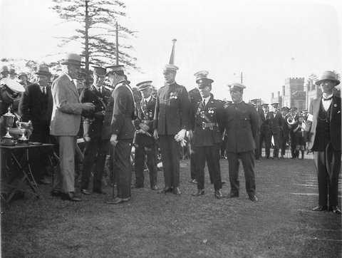 Conferring of awards at Government House by Governor Sir Dudley de Chair, 1930s