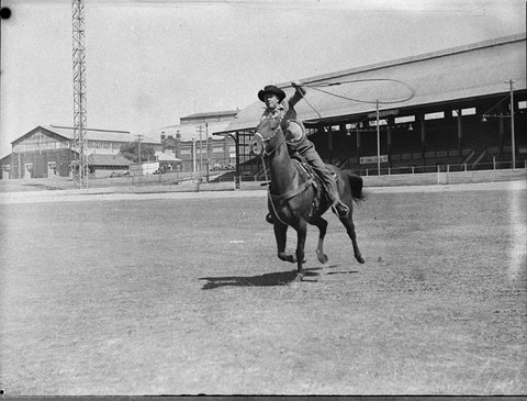 Cowboy practising with lasso, 1935