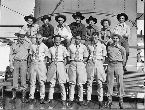 Cowboys arrive by Awatea, 1938