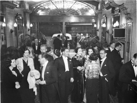 Crowd in evening dress in foyer of the Theatre Royal, c. 1934
