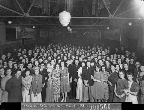 Crowd of dancers on a dance floor, 1944