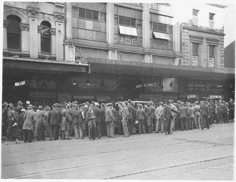Crowds outside the store, c. 1930