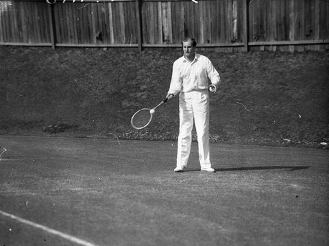 Czech tennis player Menzel in action, 1934