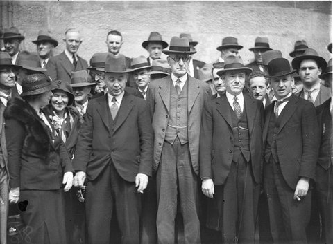 Declaration of the poll Mr Beasley Reginald Weaver in the centre wearing glasses, 1934
