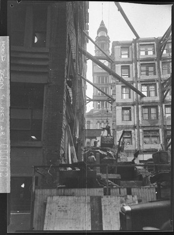 Demolition site with retained facade Sydney, 1937