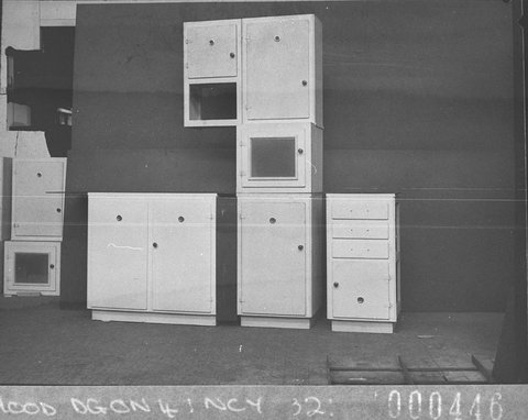 Extended range of allsteel kitchen cabinets, 1945