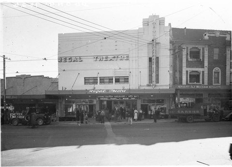 Exterior of Regal Theatre Bondi Junction Harold Lloyd in Milky Way and Gertrude Michael in Woman Trap showing, 1936