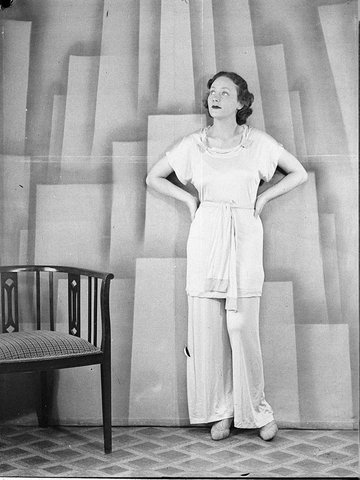 Fashion model in pyjamas taken in the studio, c. 1935