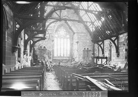 Fire destroys the Unitarian Church Oxford Street ie Liverpool Street, 1936